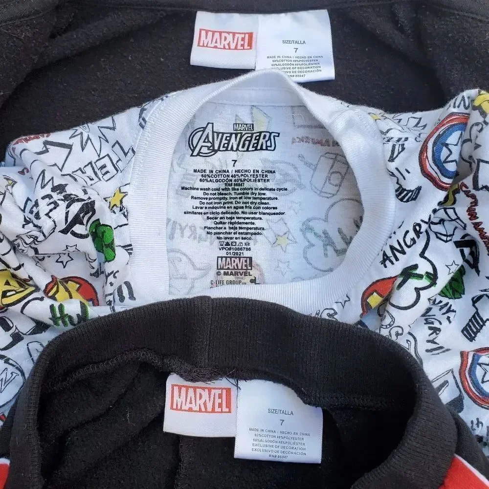 Marvel Avengers Hoodie Jacket Joggers and Short Sleeve Shirt 3 piece set size 7